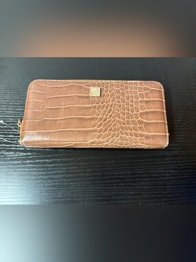 Anne Klein Brown Faux Croc Zip Around Wallet Organizer Clutch